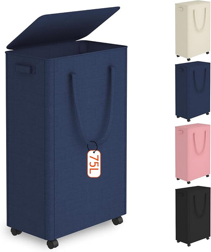 Slim Laundry Hamper with Wheels, 20 Gal Rolling Laundry Basket with lid and by Vincona