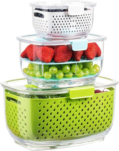 LUXEAR Fresh Produce Vegetable Fruit Storage Containers 3Piece Set, BPA-free by Luxear