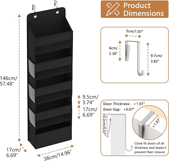 1 Pack 5-Tier Over the Door Organizer, Heavy-Duty Large Deep Pocket Hanging - Image 6