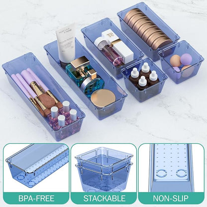 WOWBOX 9 Pack Clear Drawer Organizer Set, Acrylic Drawer Storage Trays - Image 3