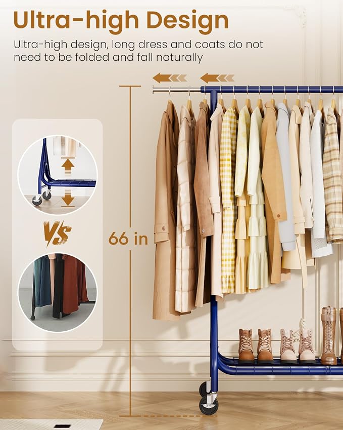Heavy Duty Clothing Rack, Metal Clothes Rack Load 450 LBS, Rolling Coat Racks - Image 5