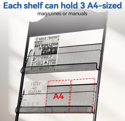 Floor-Standing Magazine Rack, 4-Layer Brochure Display Stand Tiered Design - Image 5