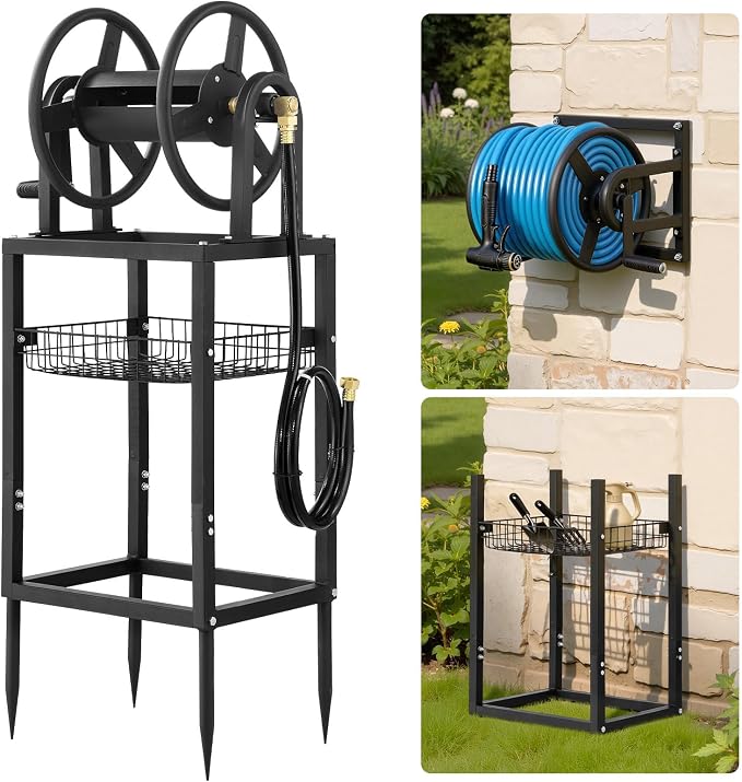 VEVOR Freestanding Garden Hose Reel, Holds 125 Feet of 5/8-inch Hose, Wall by VEVOR
