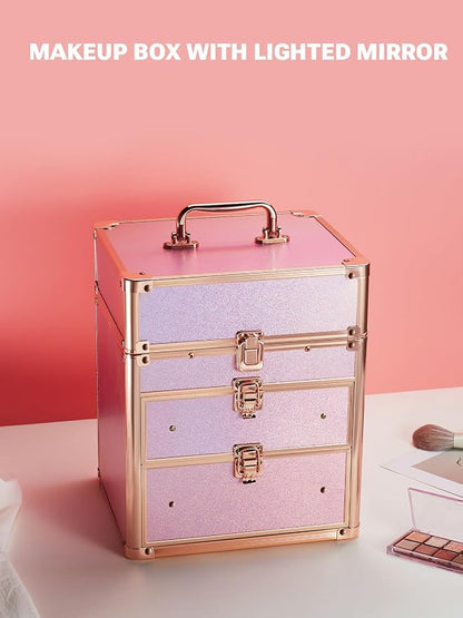 Qislee Makeup Box with Double Drawers and Four Trays, Detachable Lighted Mirror - Image 7