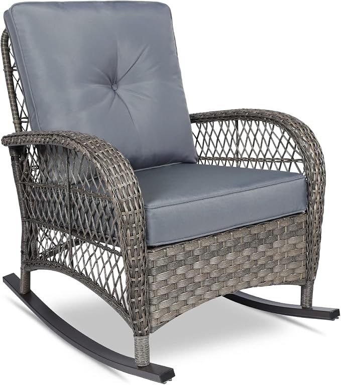 VIVIJASON Outdoor Wicker Rocking Chair, Patio Rattan Rocker Chair by VIVIJASON
