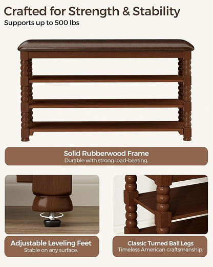 Homleke 3-Tier Solid Wood Shoe Rack Bench - Image 6