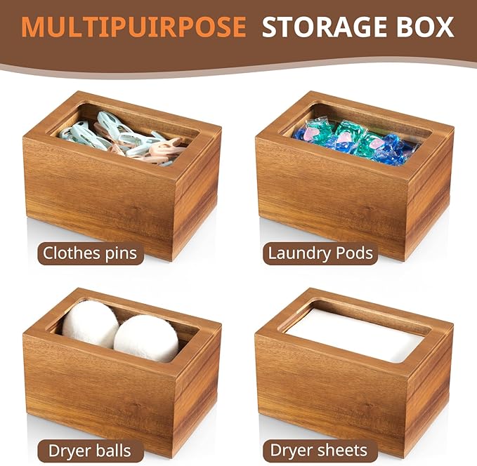 Dryer Sheet Holder, Acacia Wood Laundry Sheets Container, Laundry Room - Image 4