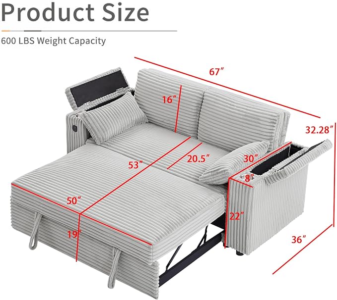 hansones 68.11" ​Corduroy Sleeper Chair Bed - Image 2