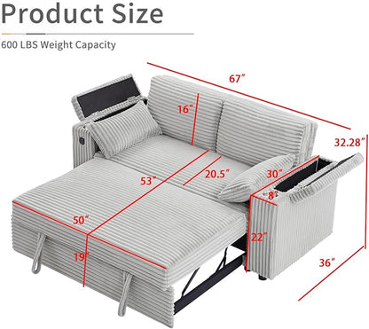 hansones 68.11" ​Corduroy Sleeper Chair Bed - Image 2