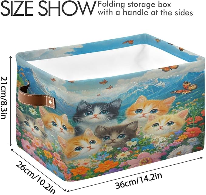 Cute Cats Colorful Flower Mountain Storage Bins Box Foldable Shelf Basket - Image 3