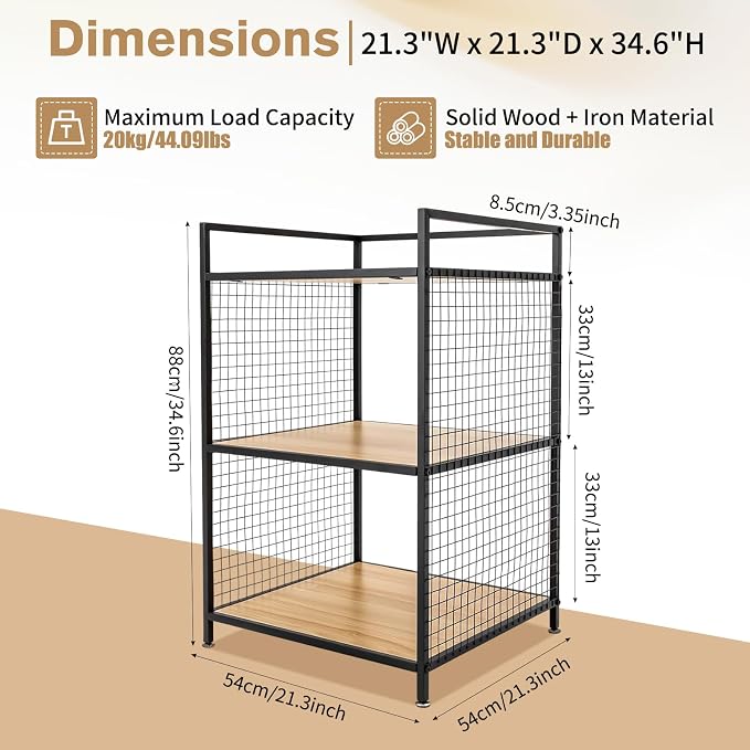 3-Tier Shelving Unit, Metal Small Bookshelf, Rustic Wood Storage Shelf - Image 3