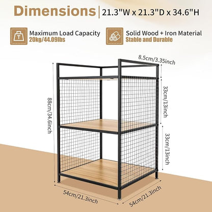 3-Tier Shelving Unit, Metal Small Bookshelf, Rustic Wood Storage Shelf - Image 3