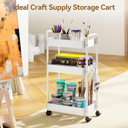 YASONIC 3-Tier Metal Rolling Cart, Sturdy Storage Utility Carts - Image 6