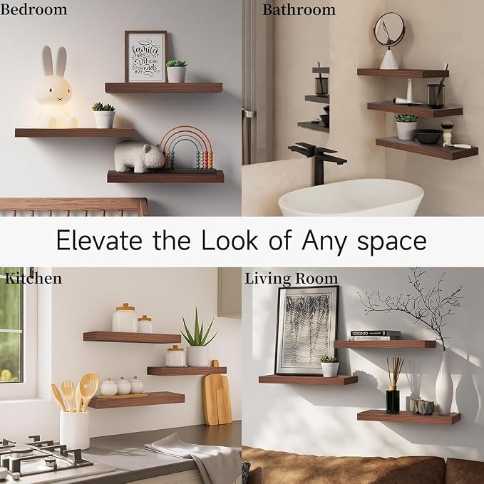 BAYKA Floating Shelves for Wall, Wall Mounted Rustic Wood Shelves for Bathroom - Image 7