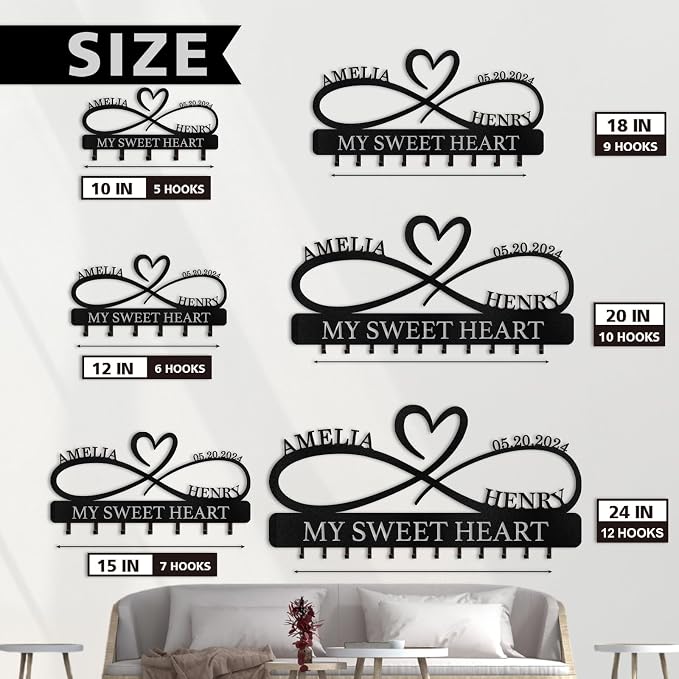 Personalized Key Holder Wall Mount, Custom Couple's Name Key Holder - Image 6