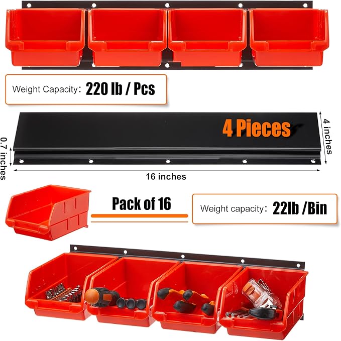 Maitys Wall Mounted Storage Bins Plastic Hanging Stackable Storage Parts Garage - Image 3