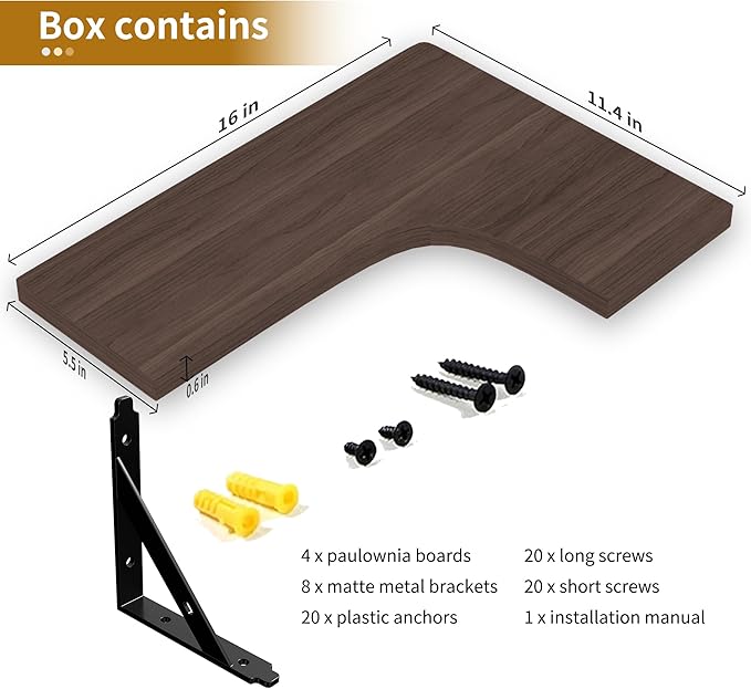 ROMGUAR CRAFT Corner Floating Shelves Wall Mounted Set of 4, Rustic Wood - Image 4