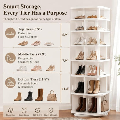 7 Tier Wood Rotating Shoe Rack Tower, Revolving 360 Lazy Susan, - Image 3
