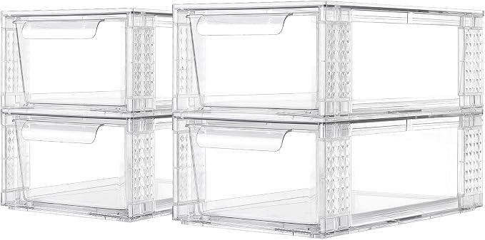 4 Pack Clear Stackable Storage Drawers, 3.95" H Easily Assemble Acrylic by Zero+Zoo