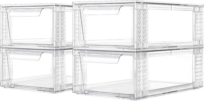4 Pack Clear Stackable Storage Drawers, 3.95" H Easily Assemble Acrylic by Zero+Zoo