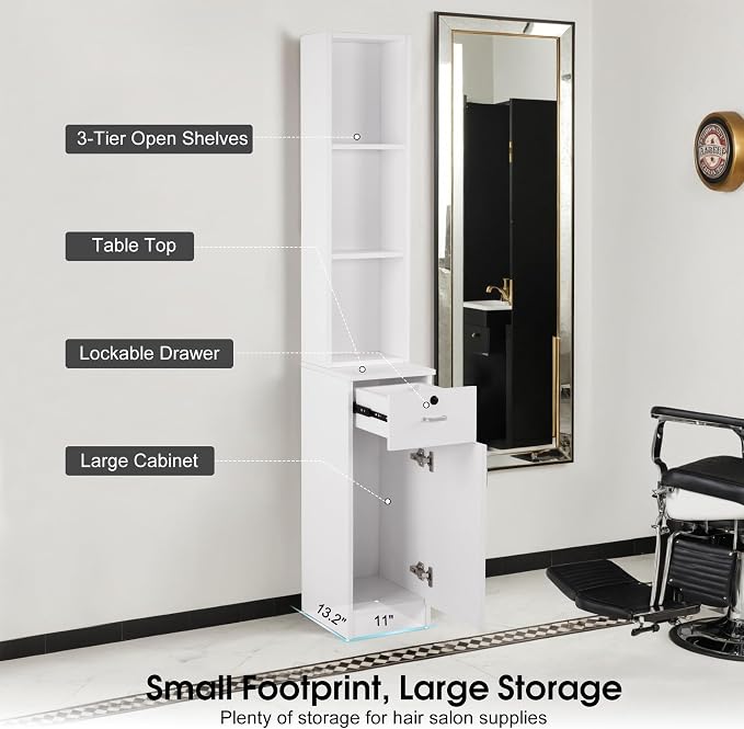 BarberPub Locking Wall Mount Hair Styling Barber Station Drawer Storage Beauty - Image 4