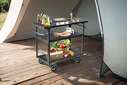Industrial 3 Tier Mobile Bar Cart Rustic Metal Serving Cart - Image 6