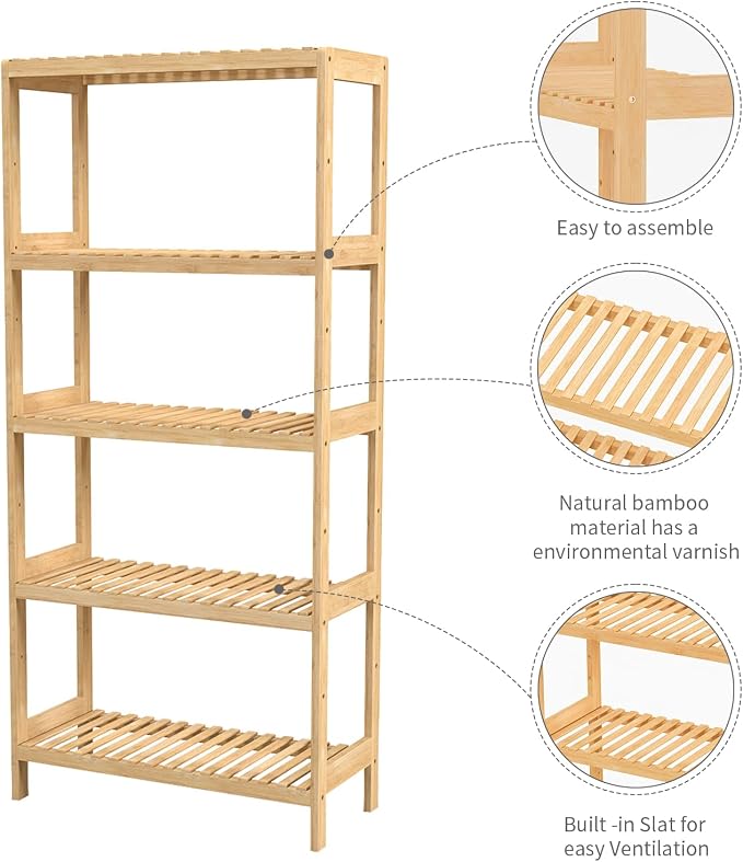 Bamboo Rack, Adjustable Bamboo Shelf, Bathroom Living Room - Image 5