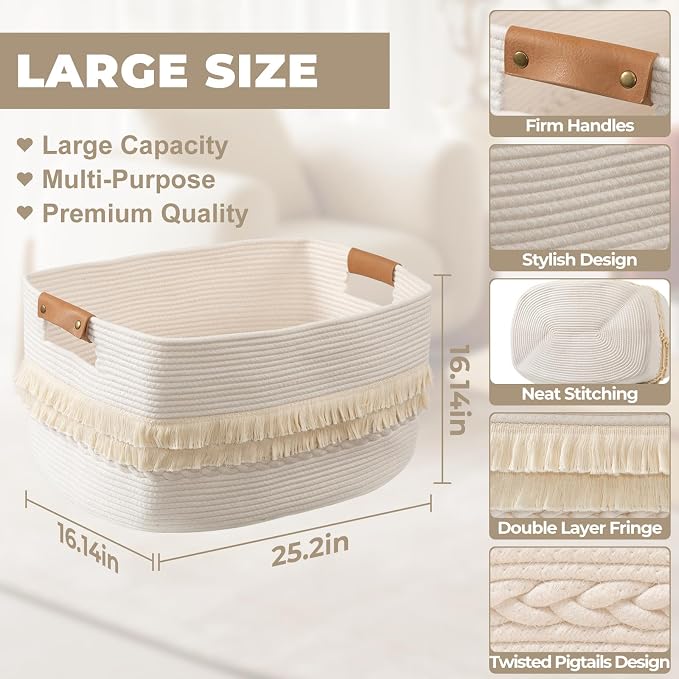 danpinera 108L Large Basket for Living Room, Boho Decorative Basket Organizing - Image 3