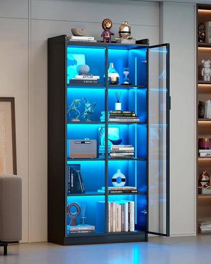 Display Cabinet with Glass Doors and Shelves, 5 Tier Display Case - Image 9