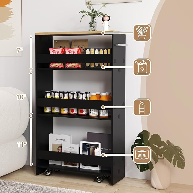 Slim Rolling Storage Cart, 4 Tier Narrow Kitchen Cart - Image 5