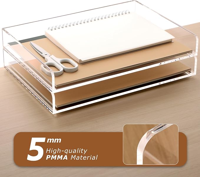 2 Pack- Stackable Paper Letter Tray, A4 File Tray Desk Organizer, Acrylic Desk - Image 6