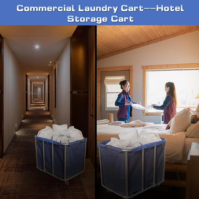 Commercial Laundry Cart with Wheels, 470L Large Capacity Heavy Duty Stainless - Image 5