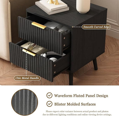 CARPETNAL Fluted Nightstand, Wood End Table Mid Century Night Stands - Image 4