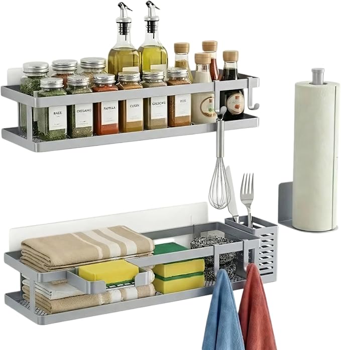 PUSDON 5-in-1 16.5" Extra Long Kitchen Organizer & Shower Caddy Set, Wall Mount - Image 3