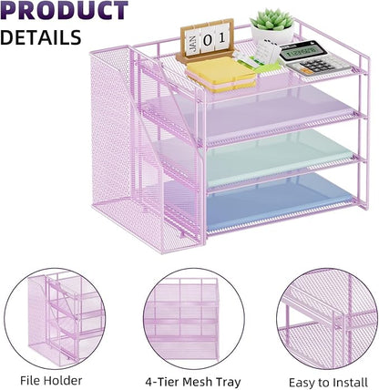 Marbrasse Desk Organizer and Accessories，4-Tier Paper Letter Tray Organizer - Image 4