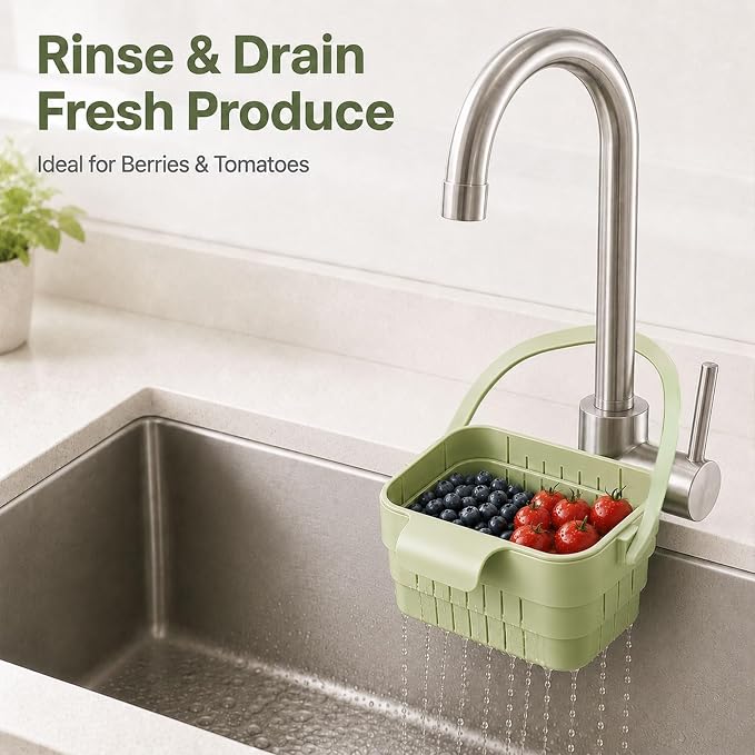 Foldable Hanging Sink Drain Basket, Collapsible Food Strainer，Green | - Image 7