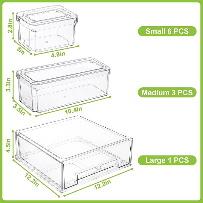 YINGRACE 10 Pack Fridge Organizer Bins, Stackable Refrigerator Organizers and - Image 2