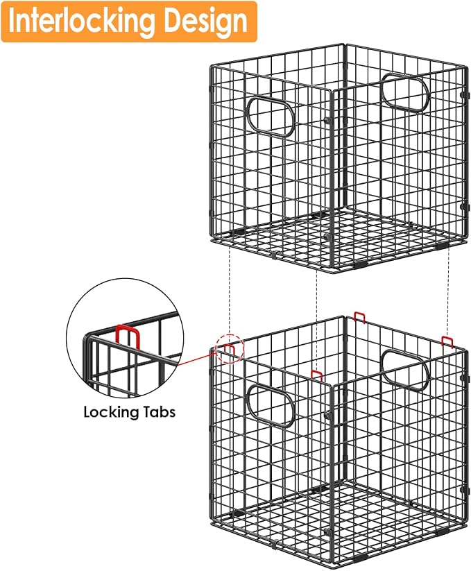 Cidaziya 4-Pack Metal Storage Crates, 32QT Stackable Collapsible Storage Bins - Image 8