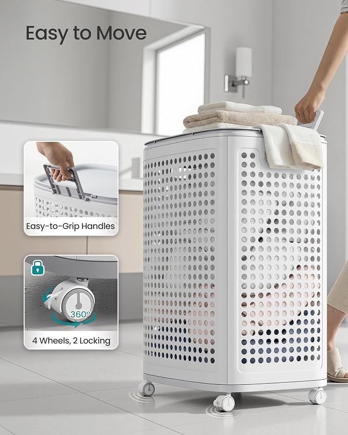 SONGMICS Laundry Hamper with Wheels, Plastic Laundry Basket, 19.8 Gallons - Image 5
