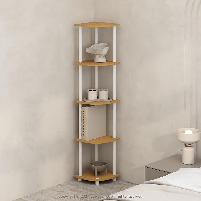 Furinno Turn-N-Tube Storage Shelves, 5-Tier Book Shelf, Corner Shelf, Toolless by Furinno-FitsYourSpaceFitsYourBudget
