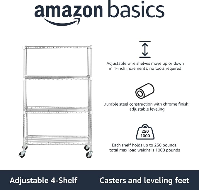 Amazon Basics 4-Shelf Adjustable, Heavy Duty Storage Shelving Unit - Image 2