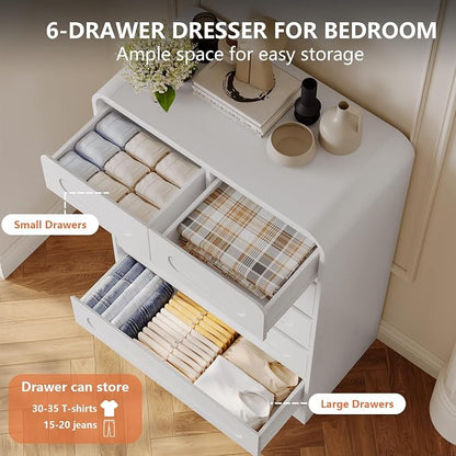 Dresser for Bedroom with 6 Drawers, Wood Closet Clothes Storage Dressers - Image 3