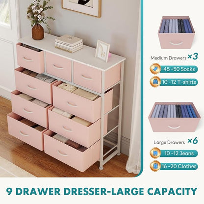 OLIXIS 9 Drawer Pink Dresser for Bedroom, Closet Organizers and Storage | Tall - Image 4