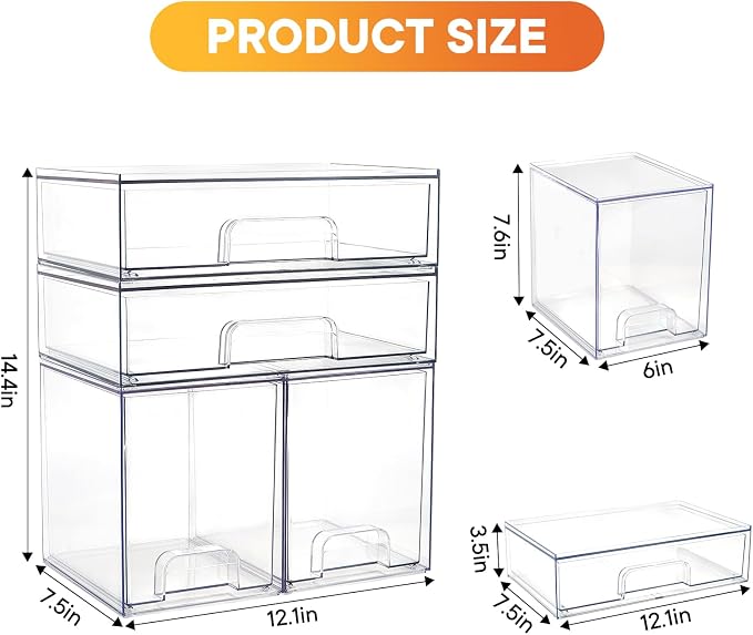 MINMUNJIU Baby Bottle Organizer, 4 Pack Clear Space-Saving Stackable Drawer - Image 2