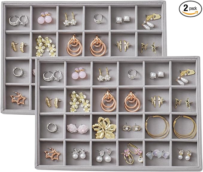 Large Velvet Jewelry Tray 2 Pack Stackable Jewelry Display Drawer Inserts Trays by Unknown