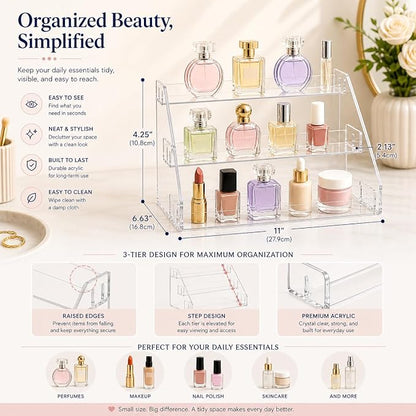 Cleo Heath & Beauty Perfume Organizer 3-Tier – Clear Acrylic Display Stand - Image 4