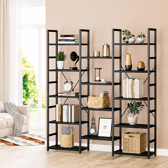 NUMENN Triple Column 5 Tier Bookshelf, Bookcase - Image 5