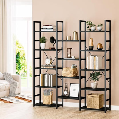 NUMENN Triple Column 5 Tier Bookshelf, Bookcase - Image 5