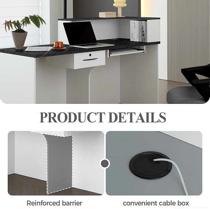 L Shape Reception Desk with Counter, Lockable Drawer, Keyboard Tray, and - Image 4
