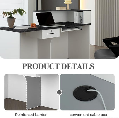 L Shape Reception Desk with Counter, Lockable Drawer, Keyboard Tray, and - Image 4